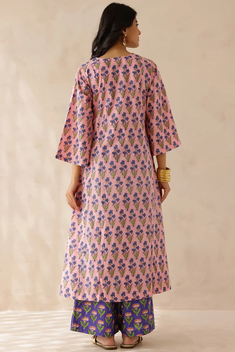 Pink Printed Cotton Suit- Set of 3
