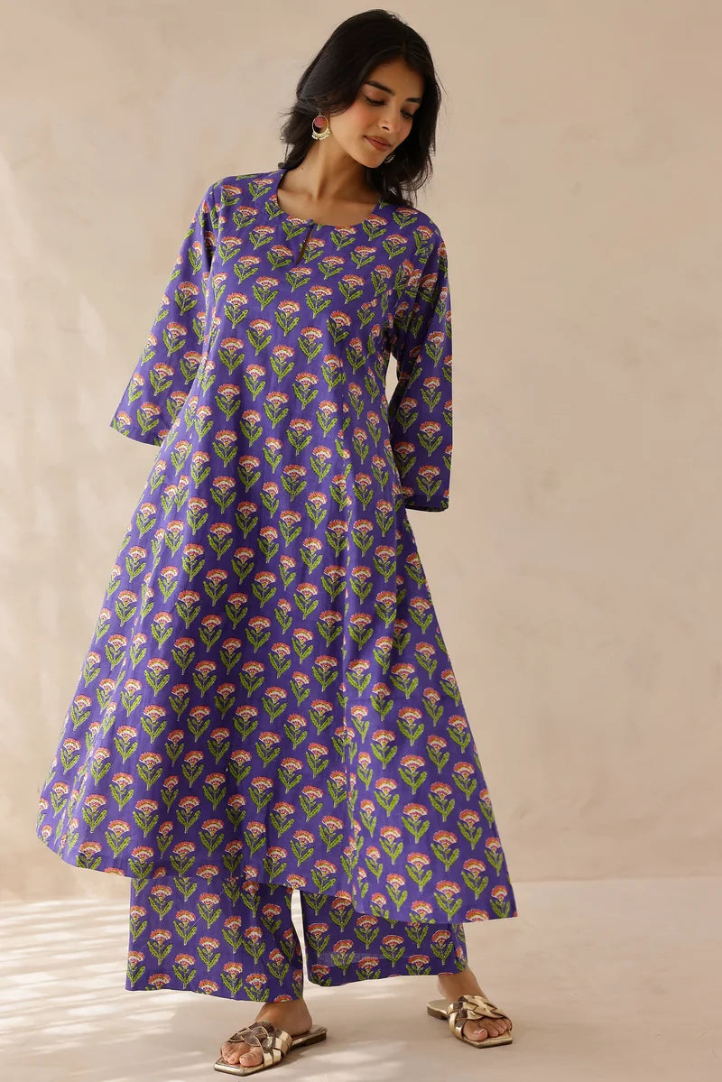 Purple Printed Kurta and Palazzo- Set of 2