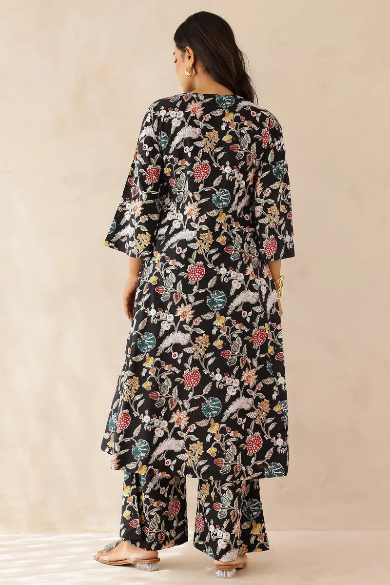 Black Printed Kurta with Palazzo- Set of 2
