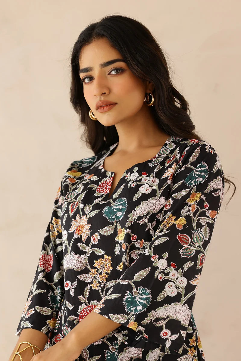 Black Printed Kurta with Palazzo- Set of 2