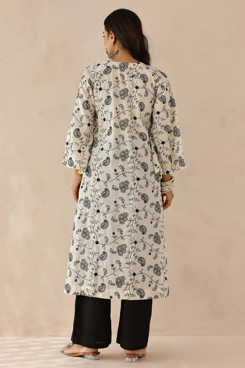 Ivory Embroidered Cotton Suit - Set of 3