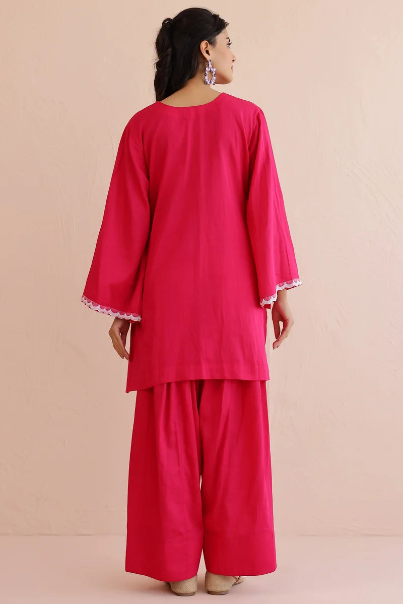 Pink Cotton Kurta with Farshi Salwar - Set of 2