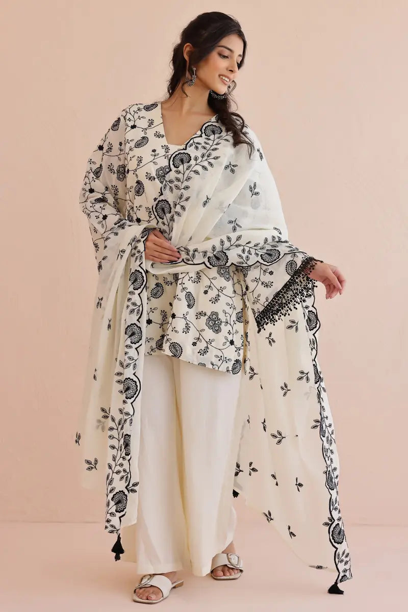 Ivory Embroidered Suit - Set of 3