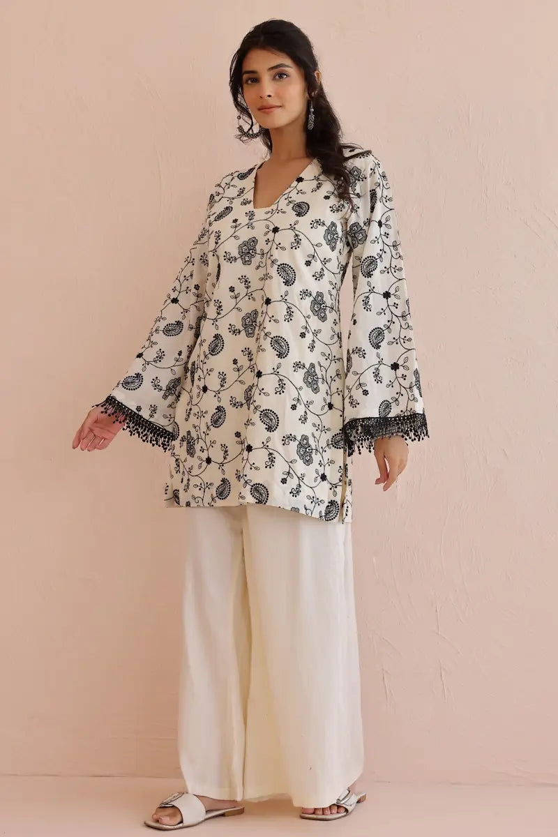 Ivory Cotton Kurta with Palazzo - Set of 2