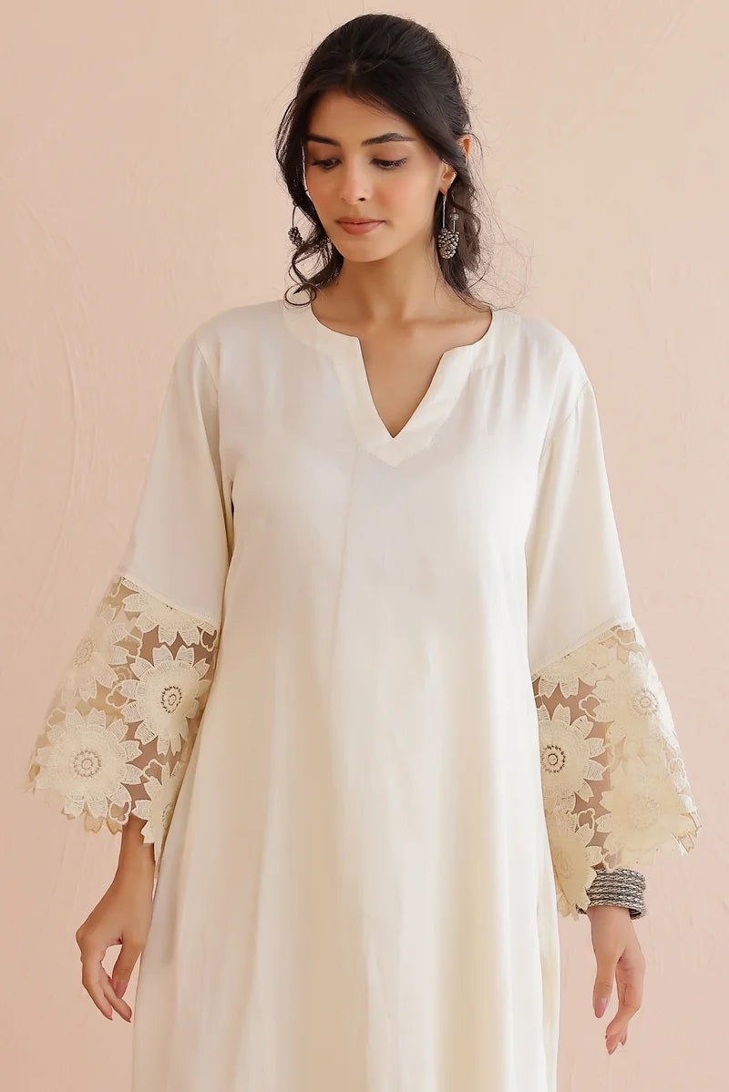 Ivory Cotton Kurta with Pants - Set of 2