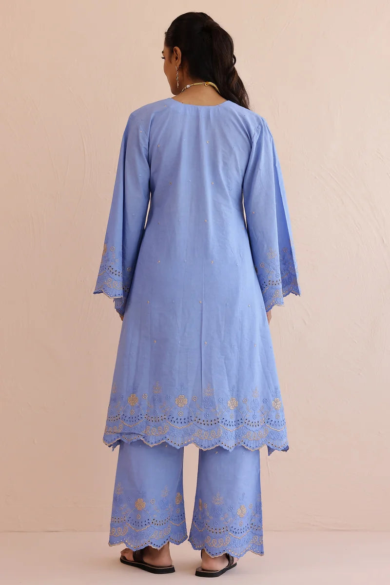 Blue Embroidered Kurta Set - Set of 2