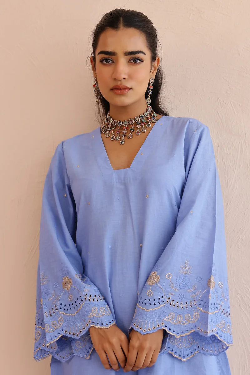 Blue Embroidered Kurta Set - Set of 2