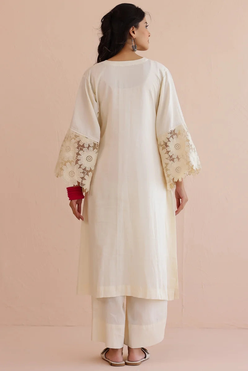 Ivory Cotton Kurta with Pants - Set of 2