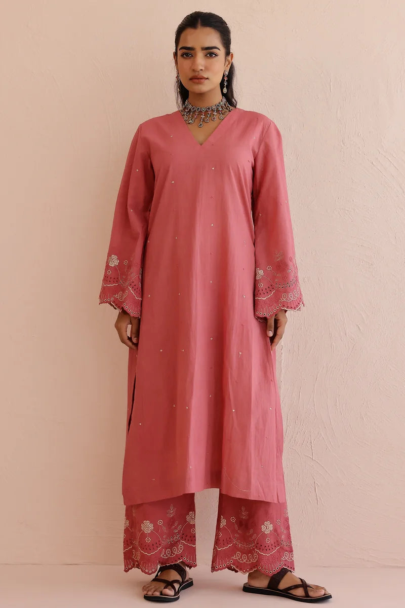 Old Rose Kurta with Pants - Set of 2