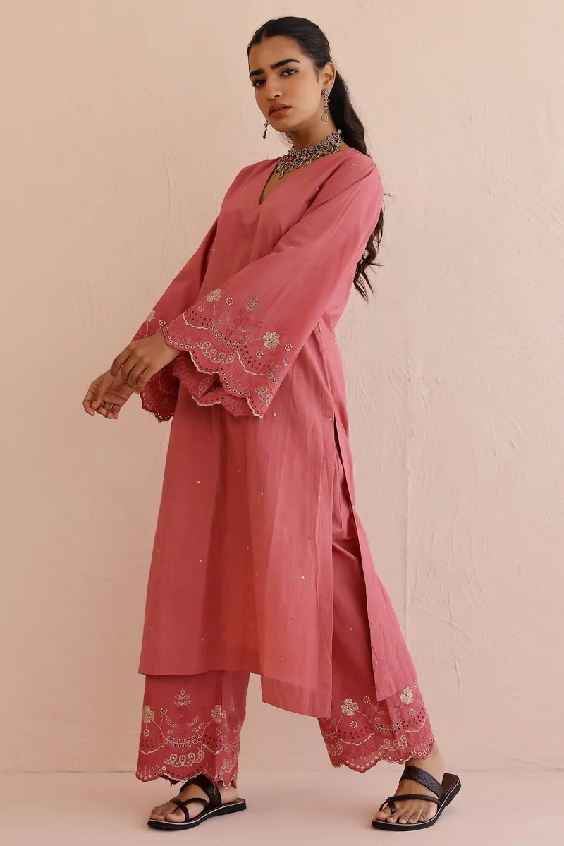 Old Rose Kurta with Pants - Set of 2
