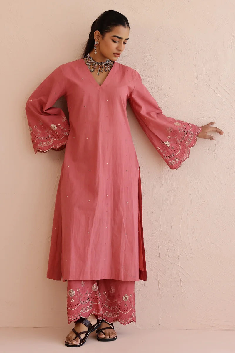 Old Rose Kurta with Pants - Set of 2