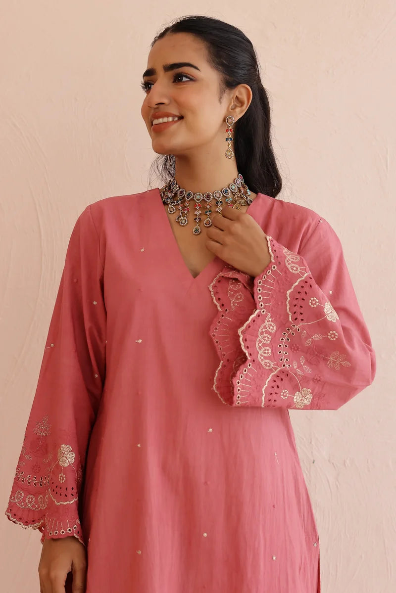 Old Rose Kurta with Pants - Set of 2