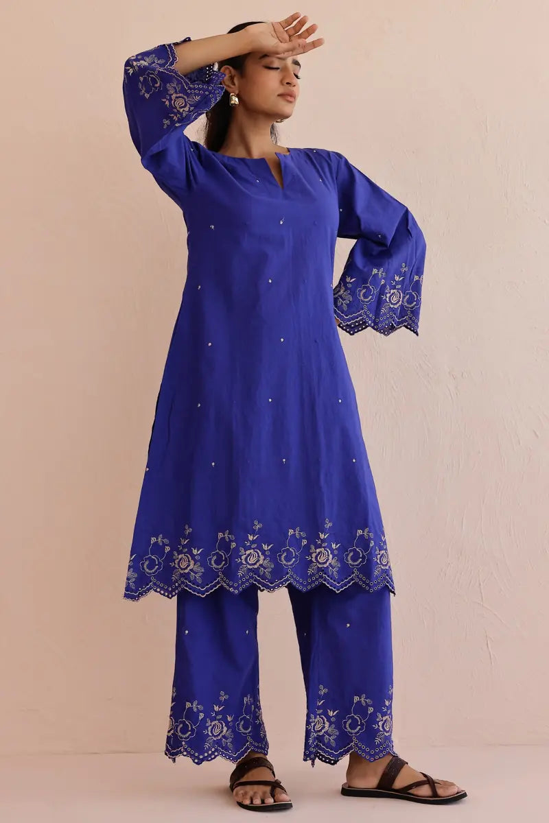 Blue Embroidered Kurta Set - Set of 2