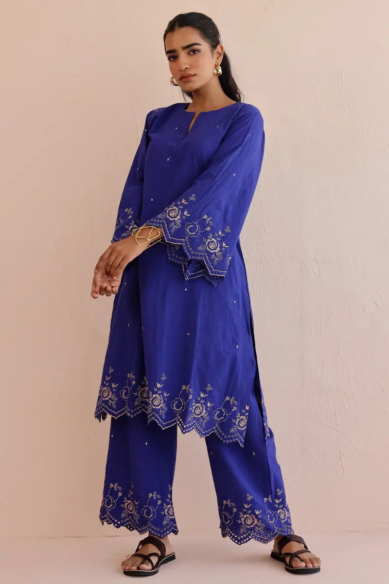 Blue Embroidered Kurta Set - Set of 2