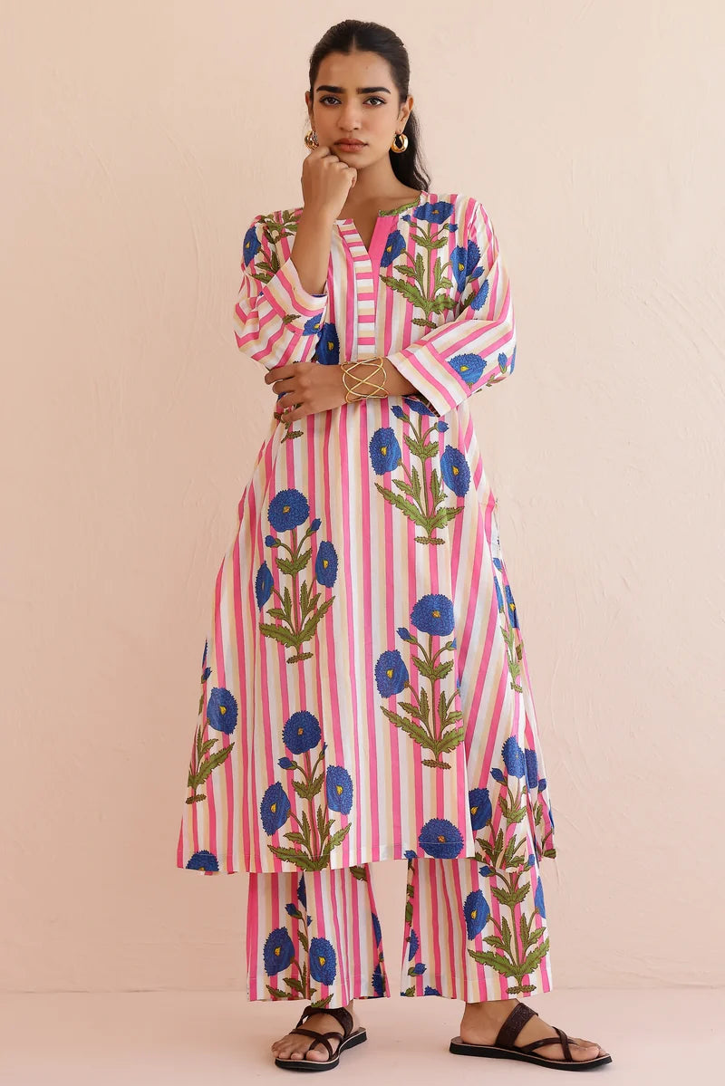 Pink Blue Kurta with Palazzo- Set of 2