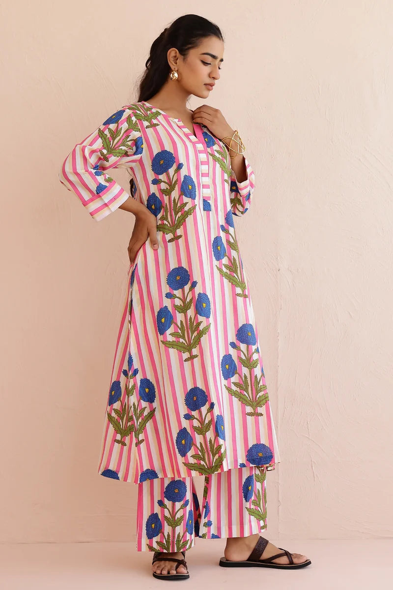 Pink Blue Kurta with Palazzo- Set of 2