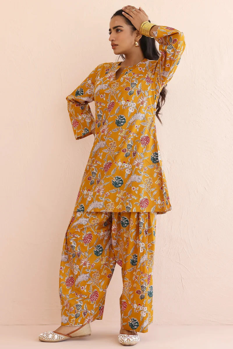 Mustard Yellow Kurta with Farshi Salwar- Set of 2