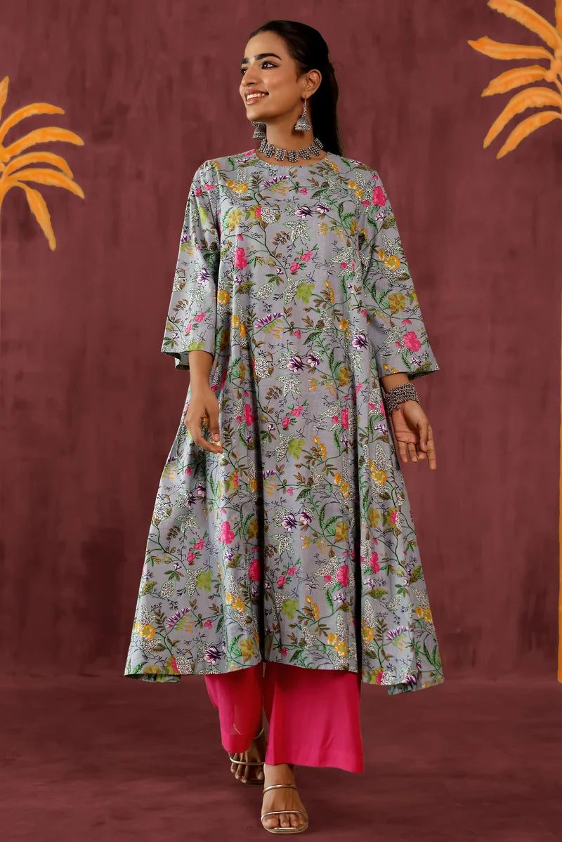 Grey Pink Kurta Set - Set of 2