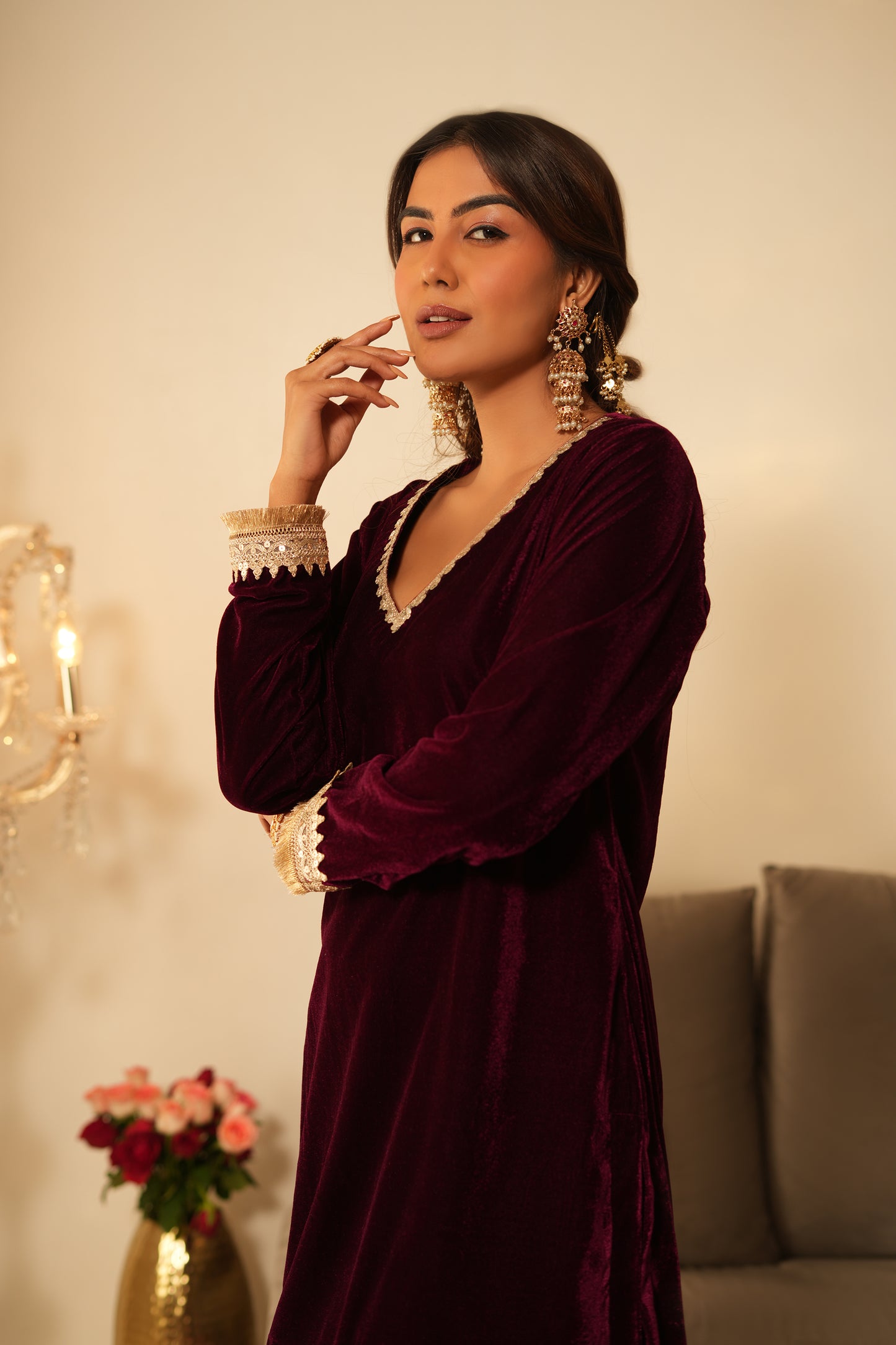 Wine Velvet Sharara - Set of 2