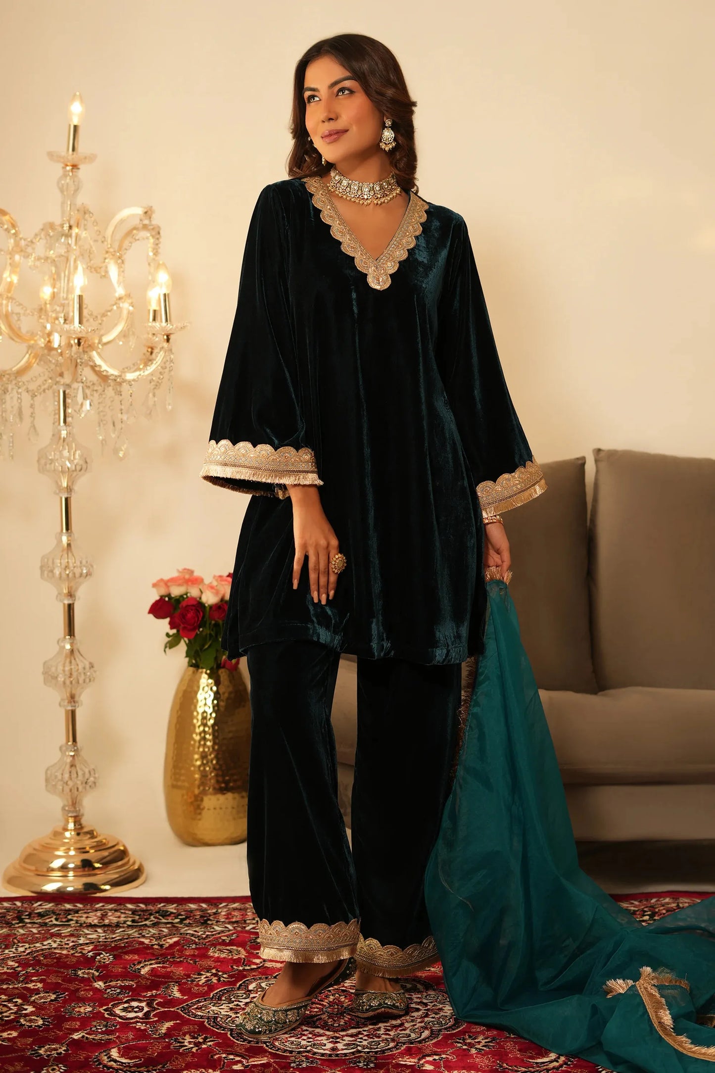 Teal Blue Velvet Co-ord Set