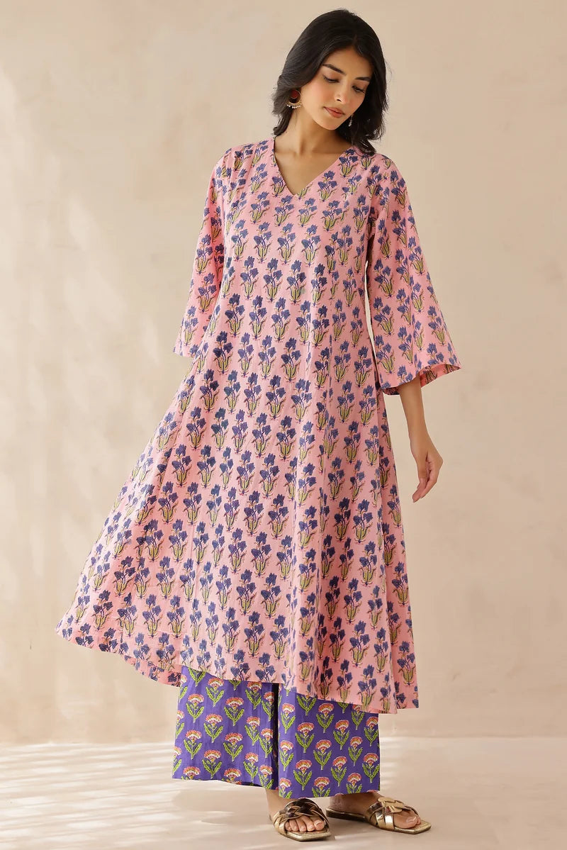 Pink Printed Cotton Suit- Set of 3