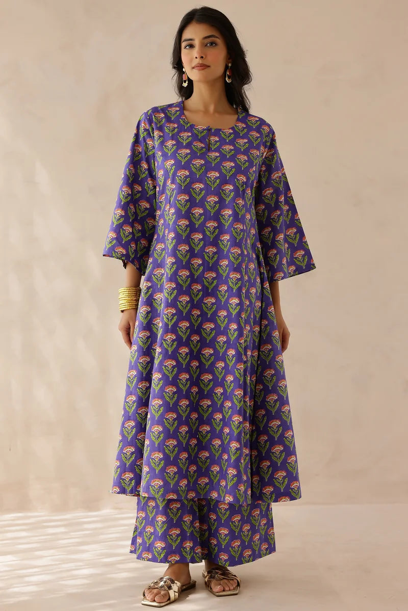 Purple Printed Kurta and Palazzo- Set of 2