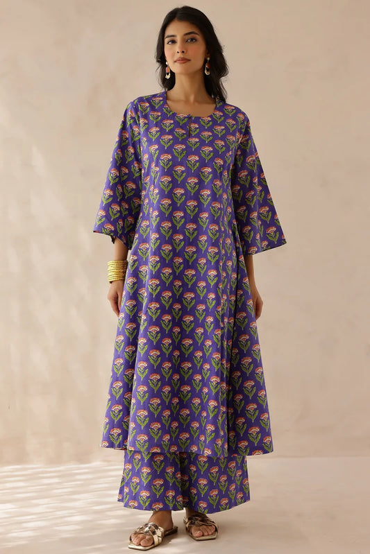 Purple Printed Kurta and Palazzo- Set of 2