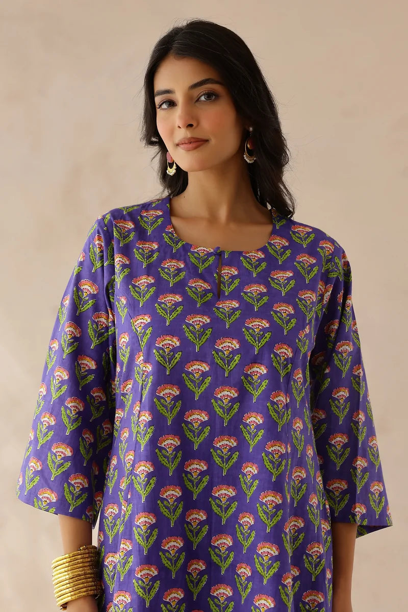 Purple Printed Kurta and Palazzo- Set of 2