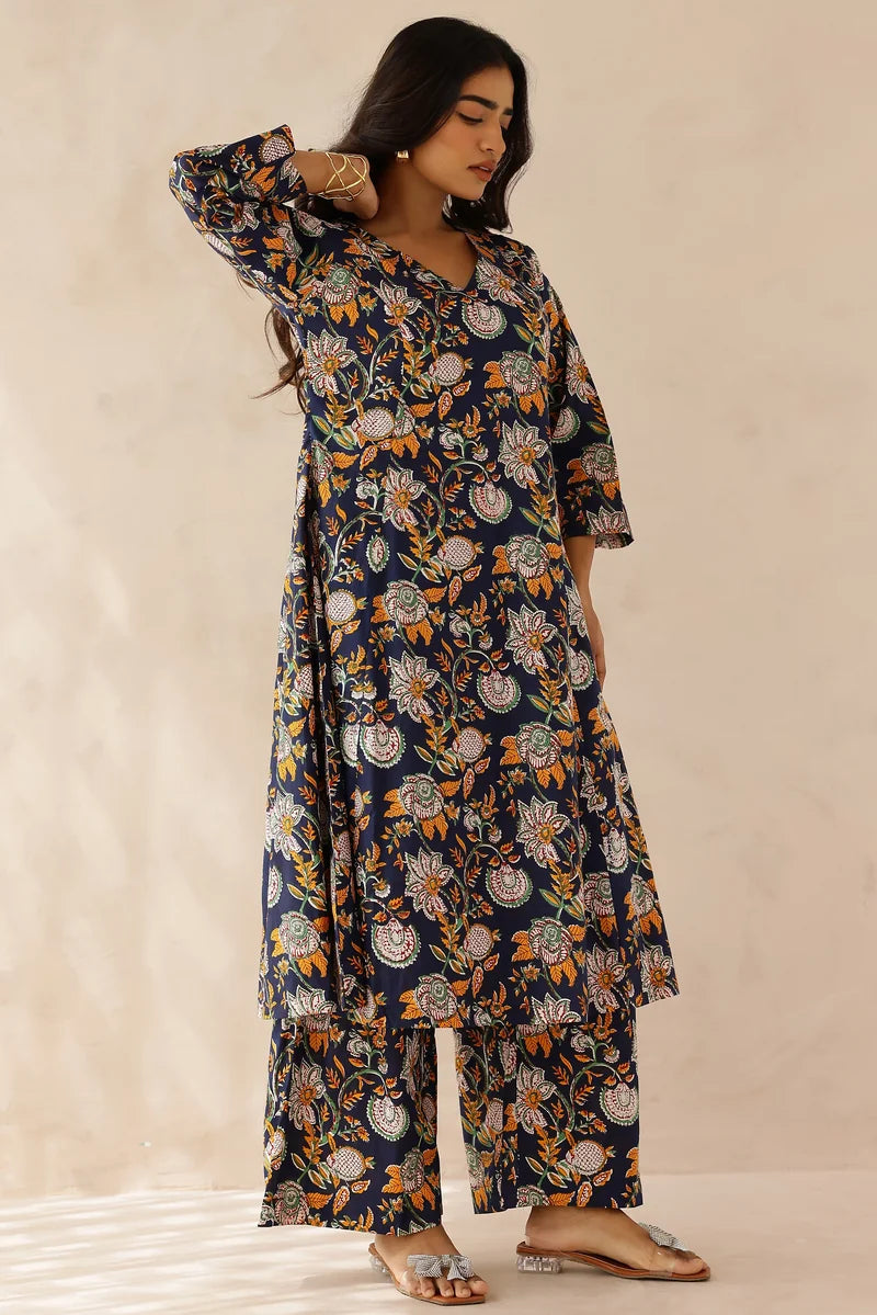 Blue Printed Kurta and Palazzo - Set of 2