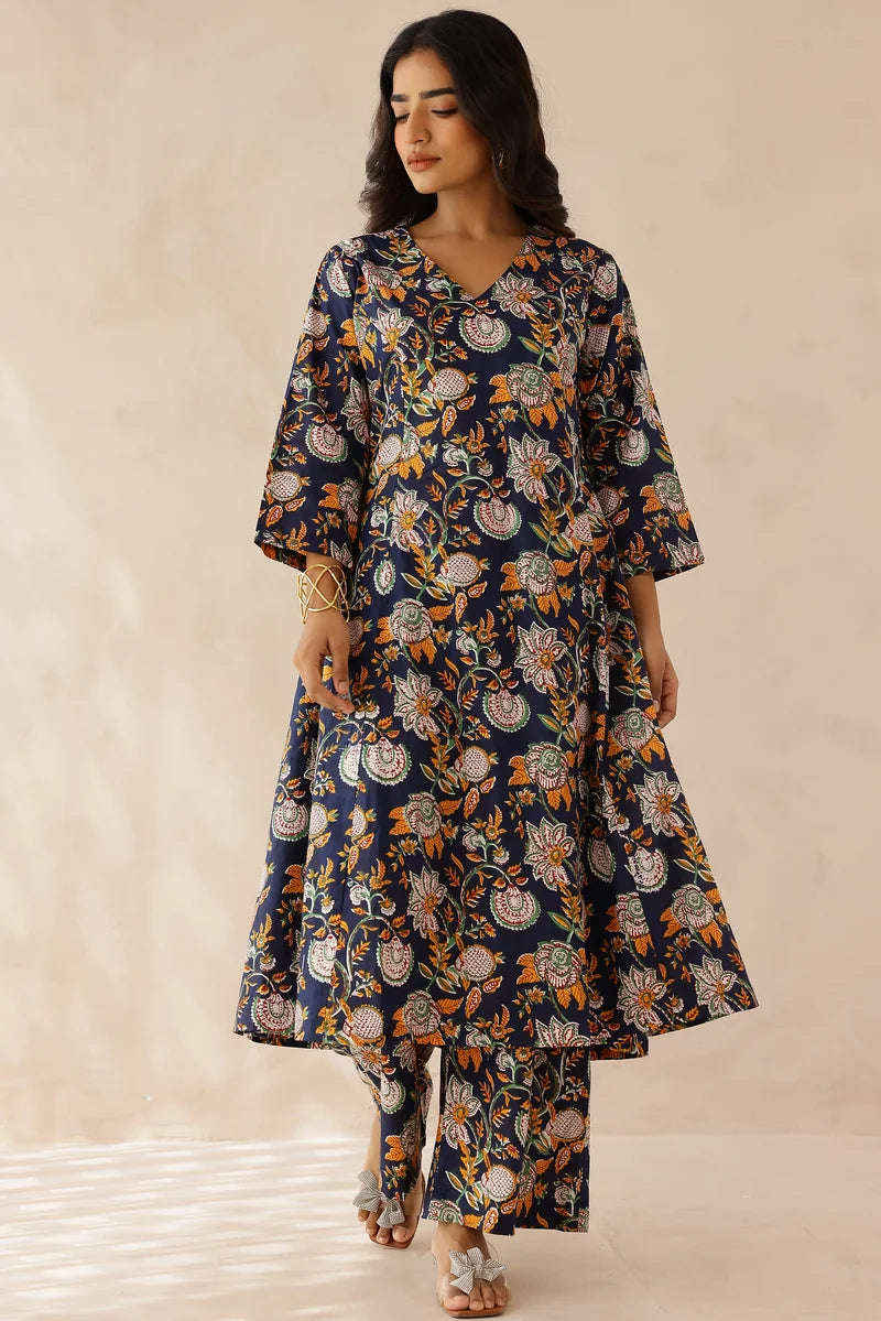 Blue Printed Kurta and Palazzo - Set of 2
