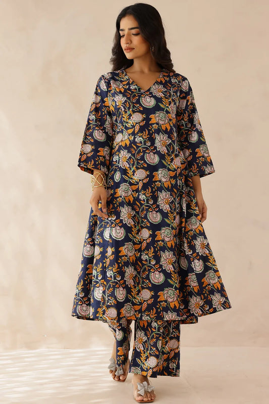 Blue Printed Kurta and Palazzo - Set of 2