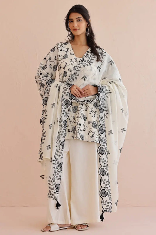 Ivory Embroidered Suit - Set of 3