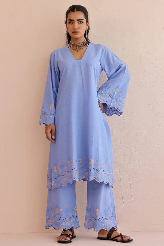 Blue Embroidered Kurta Set - Set of 2