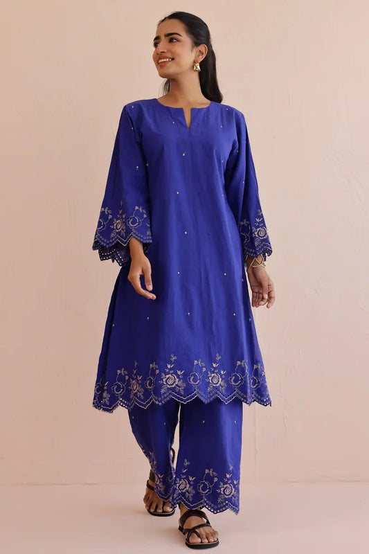 Blue Embroidered Kurta Set - Set of 2