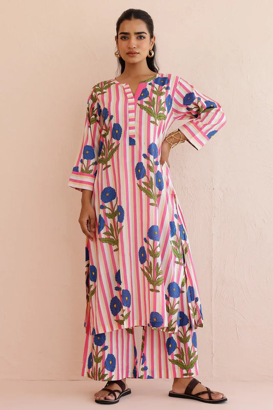Pink Blue Kurta with Palazzo- Set of 2