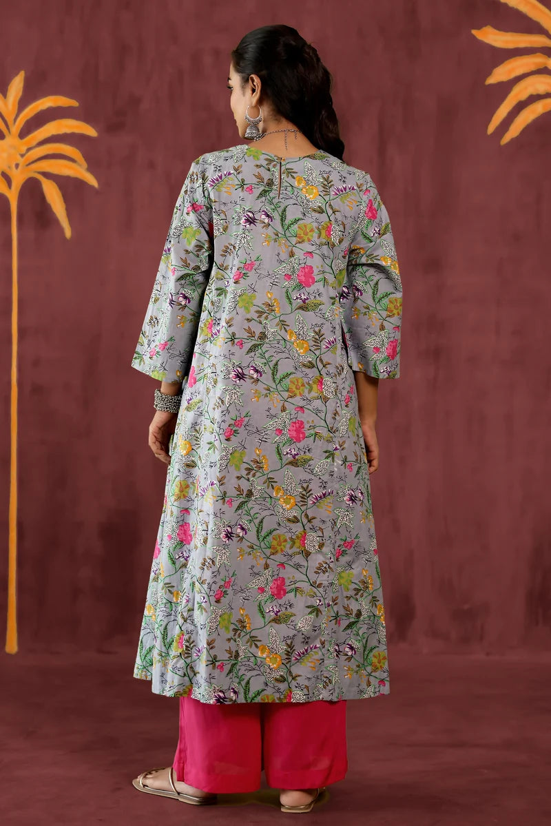 Grey Pink Kurta Set - Set of 2