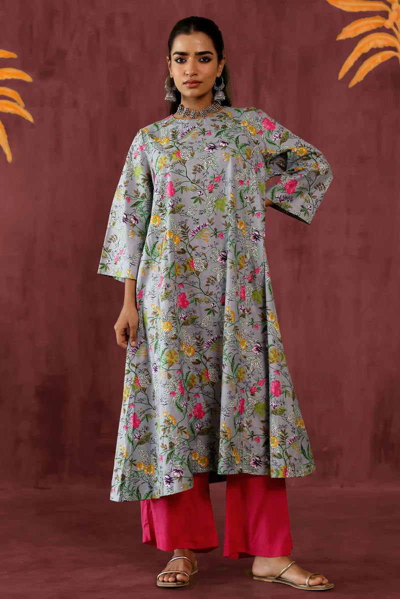 Grey Pink Kurta Set - Set of 2