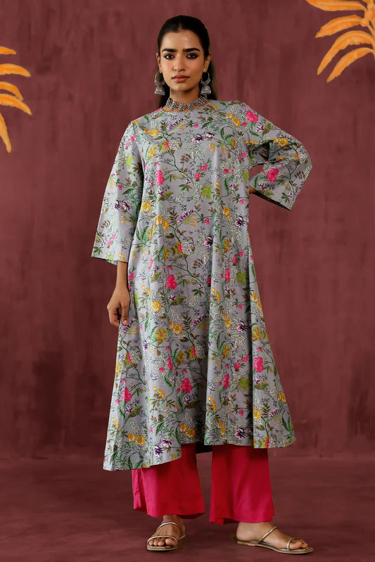 Grey Pink Kurta Set - Set of 2