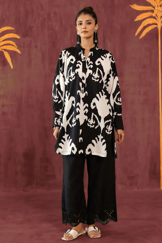 Black and White Kurta Set - Set of 2