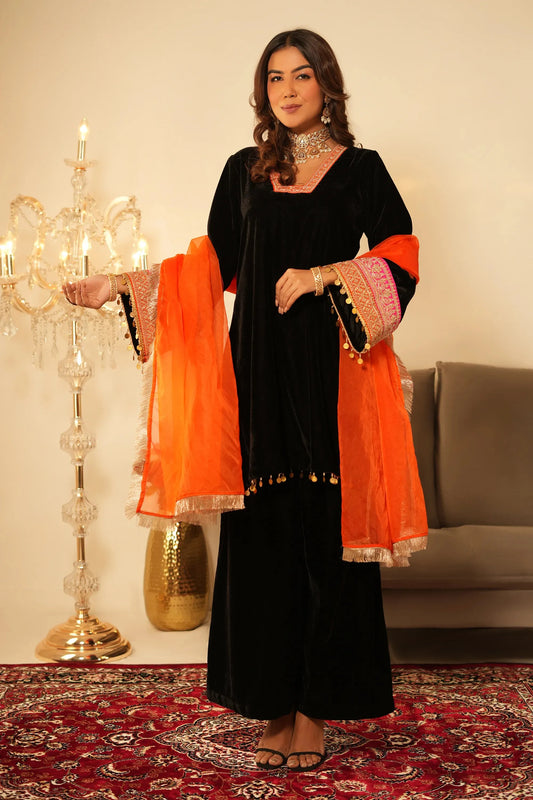 Black Velvet Sharara - Set of 3
