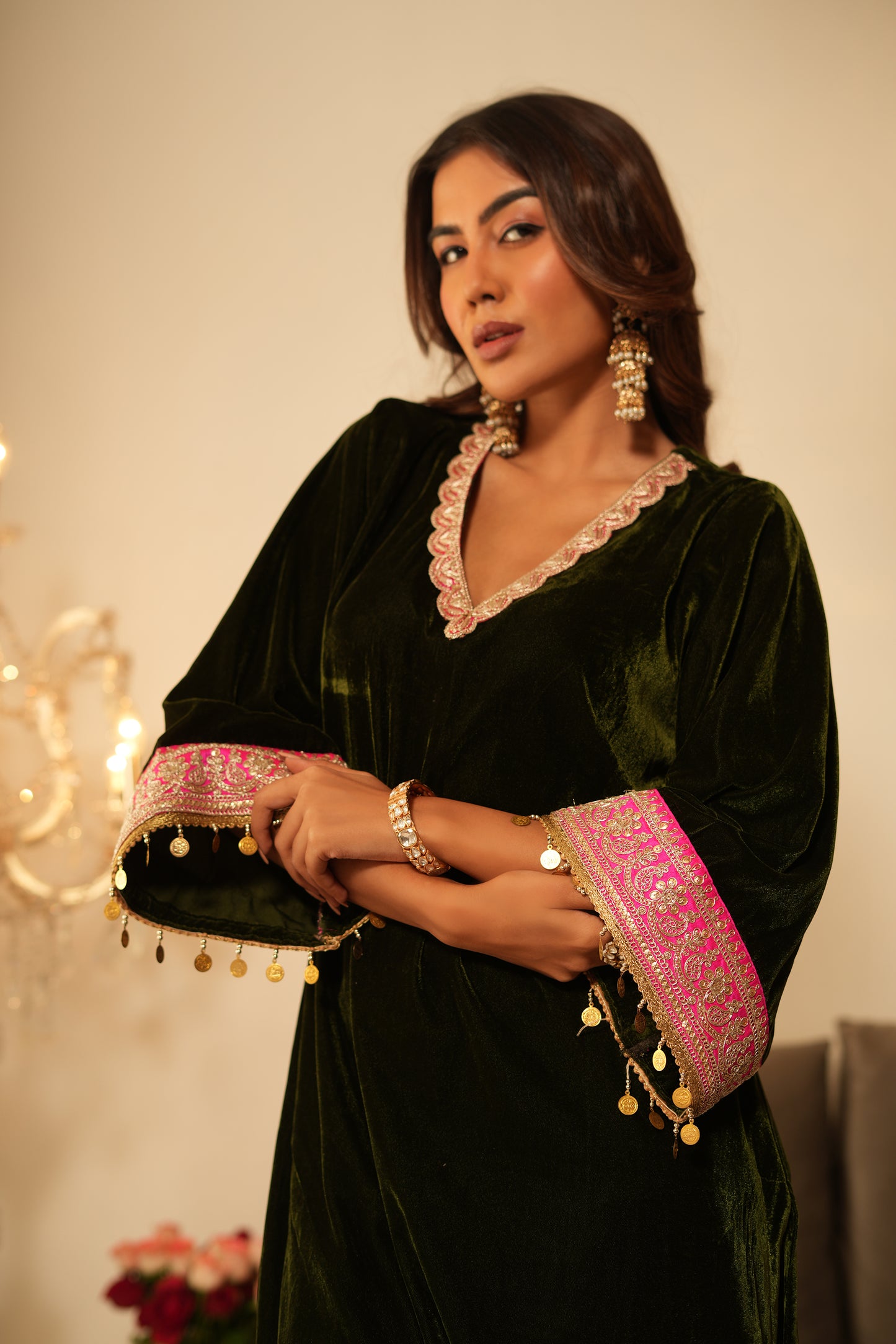 Mehendi Velvet Kurta Set - Set of 2