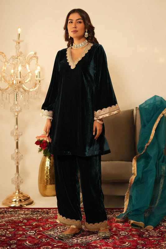 Teal Blue Velvet Co-ord Set