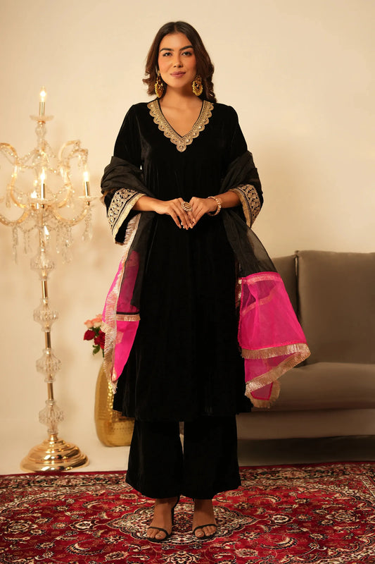 Black Velvet Suit - Set of 3